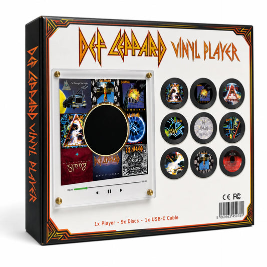 Def Leppard Vinyl Player box — 1 player, 9 discs, USB-C cable